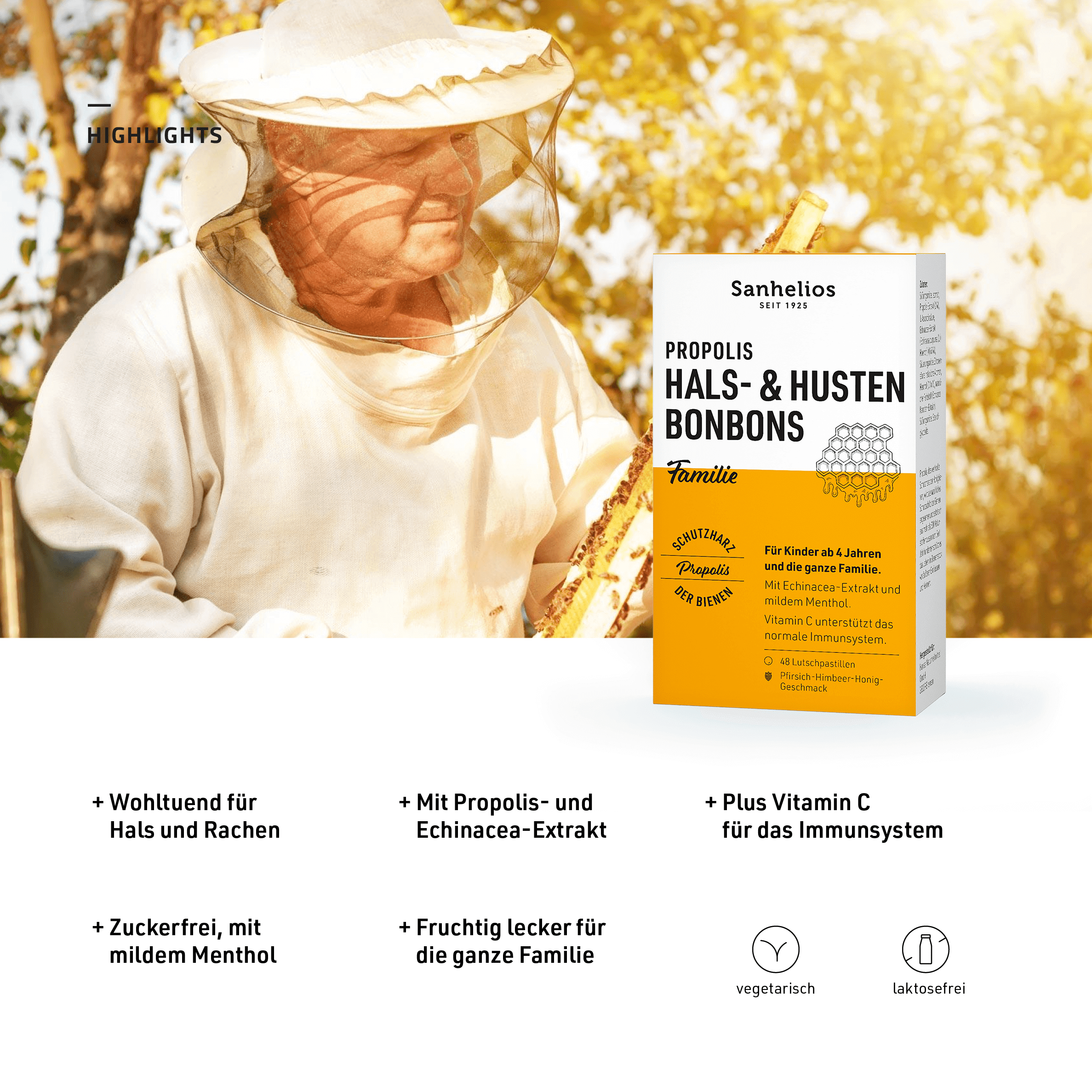 Sanhelios Propolis Hals- und Hustenbonbons Familie, 48 St.