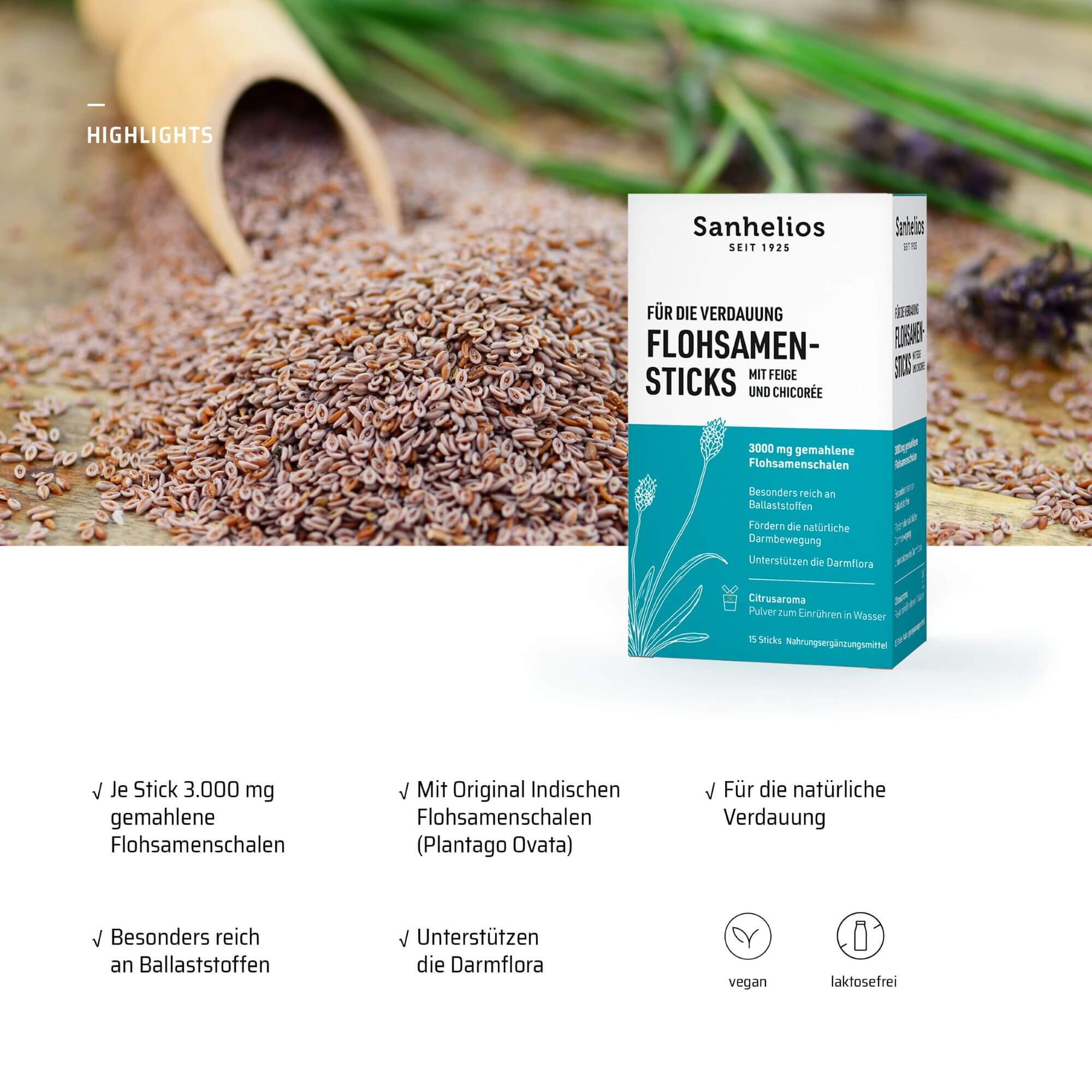 Sanhelios Flohsamen-Sticks mit Feige und Chicorée, 15 St.