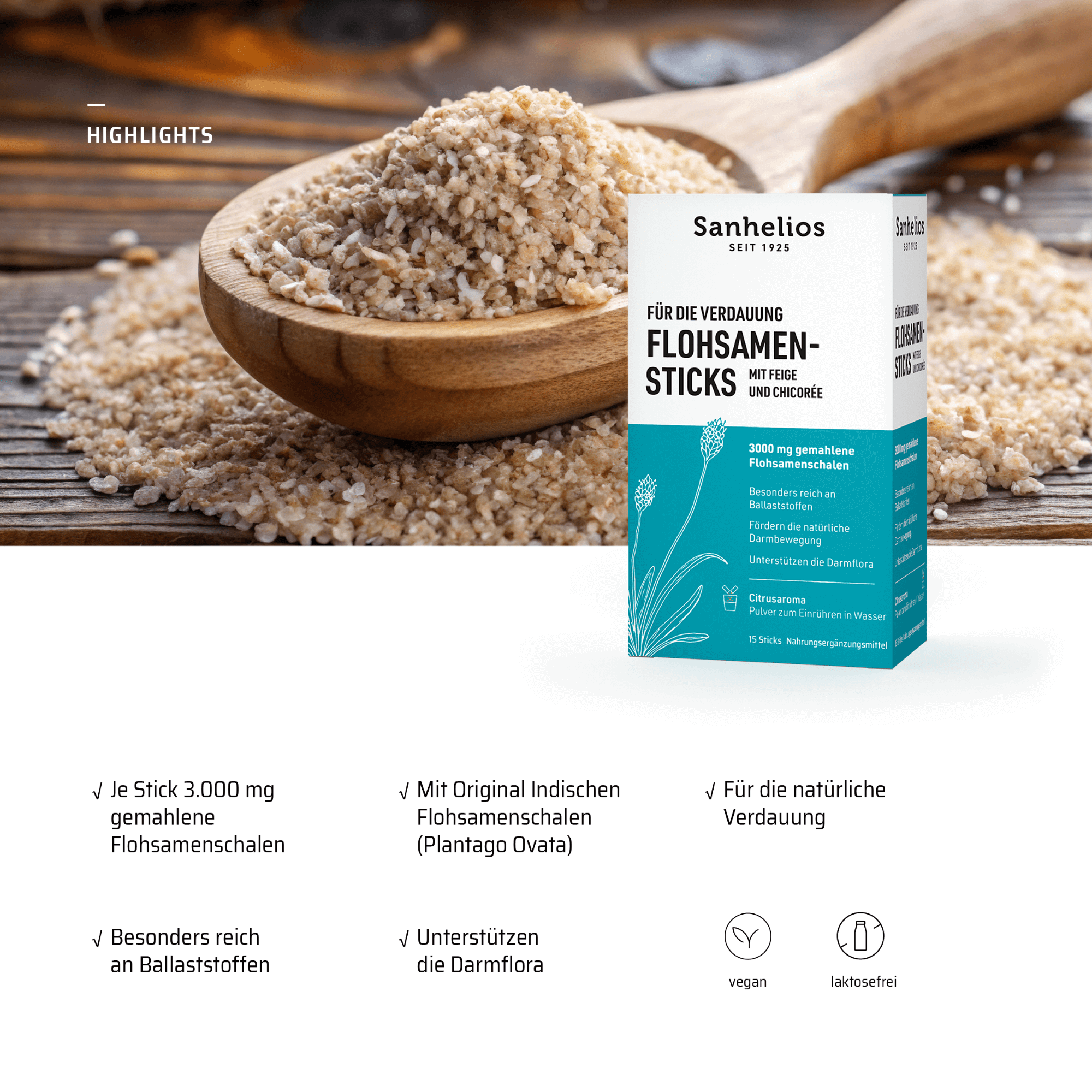 Sanhelios Flohsamen-Sticks mit Feige und Chicorée, 15 St.