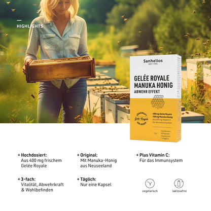 Sanhelios Manuka-Honig und Gelée Royale Kapseln, 30St.