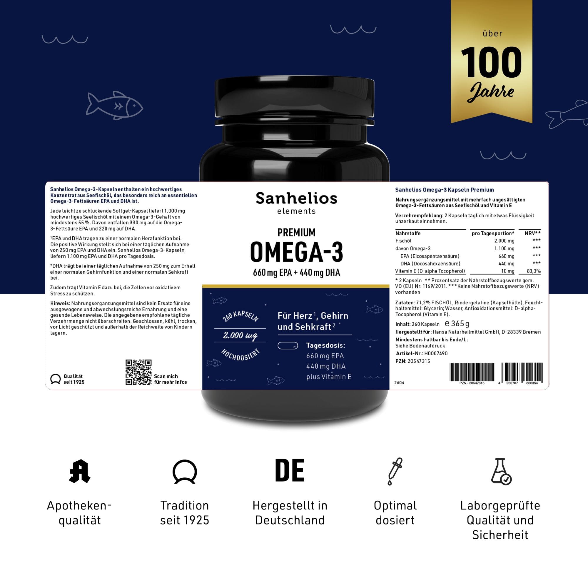 Sanhelios Premium Omega-3 Seefischöl Kapseln