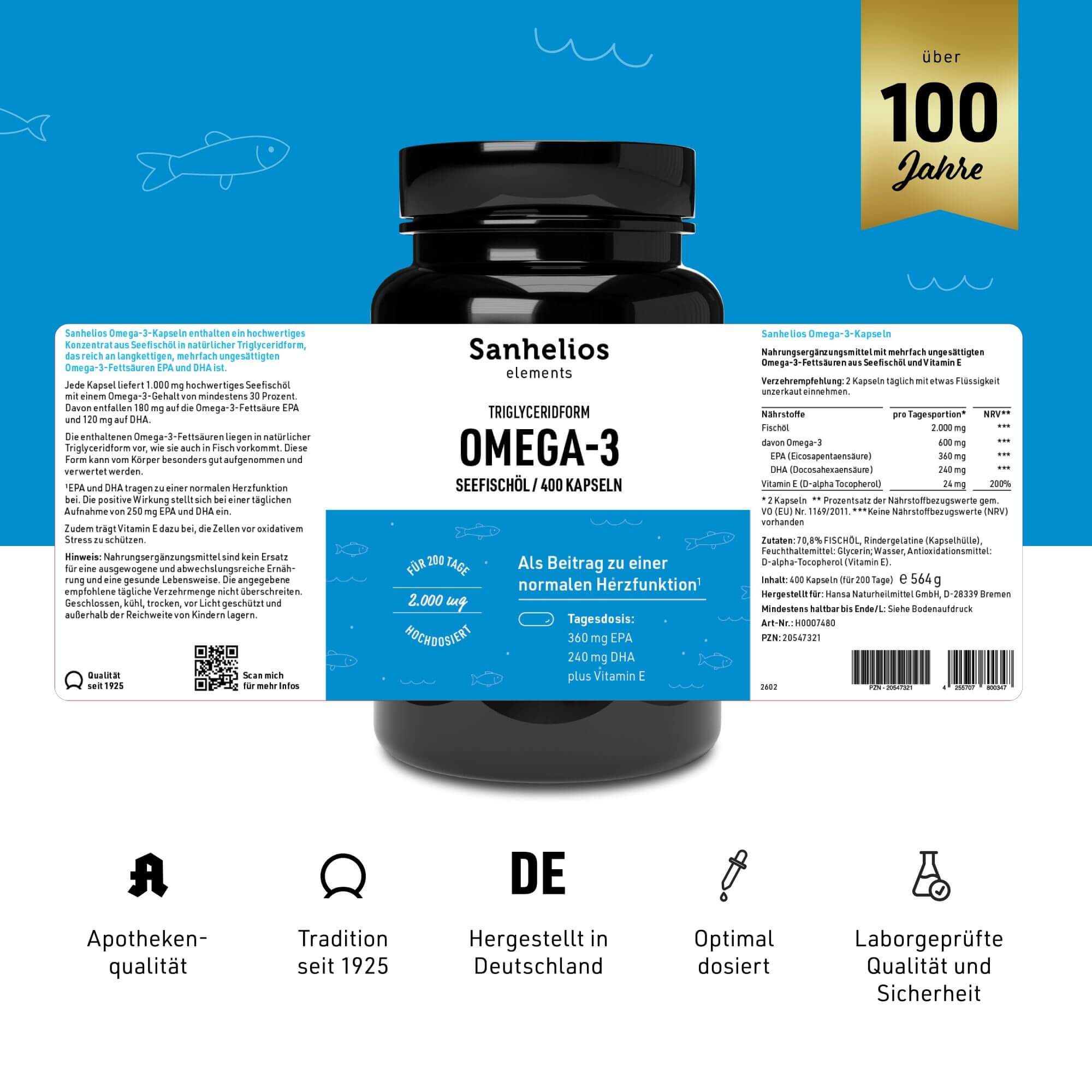 Sanhelios Omega-3 Seefischöl - 400 Kapseln