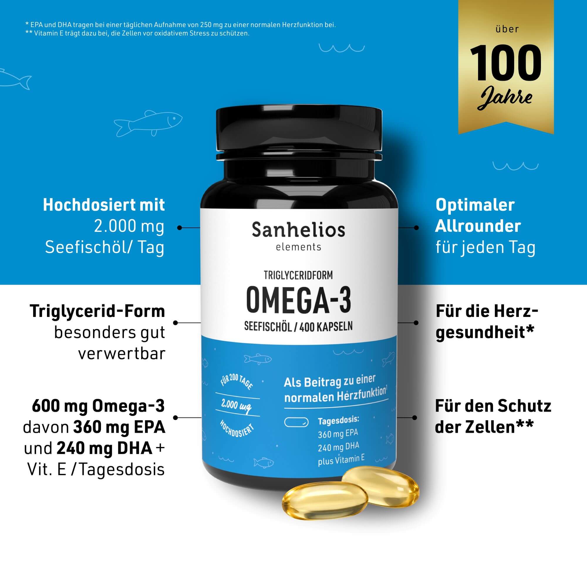 Sanhelios Omega-3 Seefischöl - 400 Kapseln